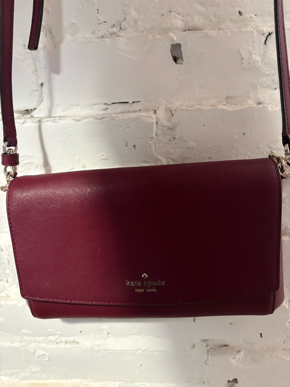 kate spade burgundy leather crossbody with gold hardware